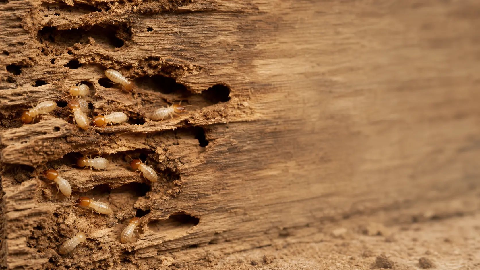 Termites sur du bois endommagé